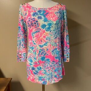 Lilly Pulitzer Alinda Top Boat Neck 3/4 Sleeves
